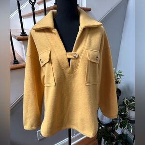 Mustard Yellow Fleece Pullover with Flap Pockets